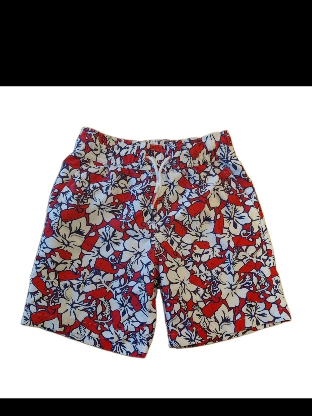 Vineyard Vines Blue Floral Red Whales Swim Trunks Netted Boys Small 6/7